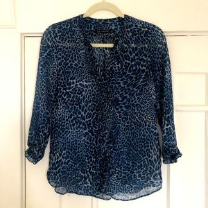 Zara Silky Blouse Blue Leopard Print XS